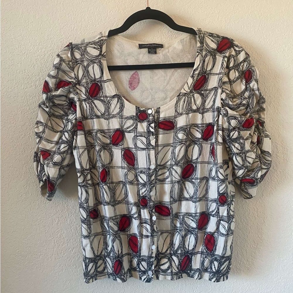 Designers Originals Cardigan with Red & Black Accents, Size Large
